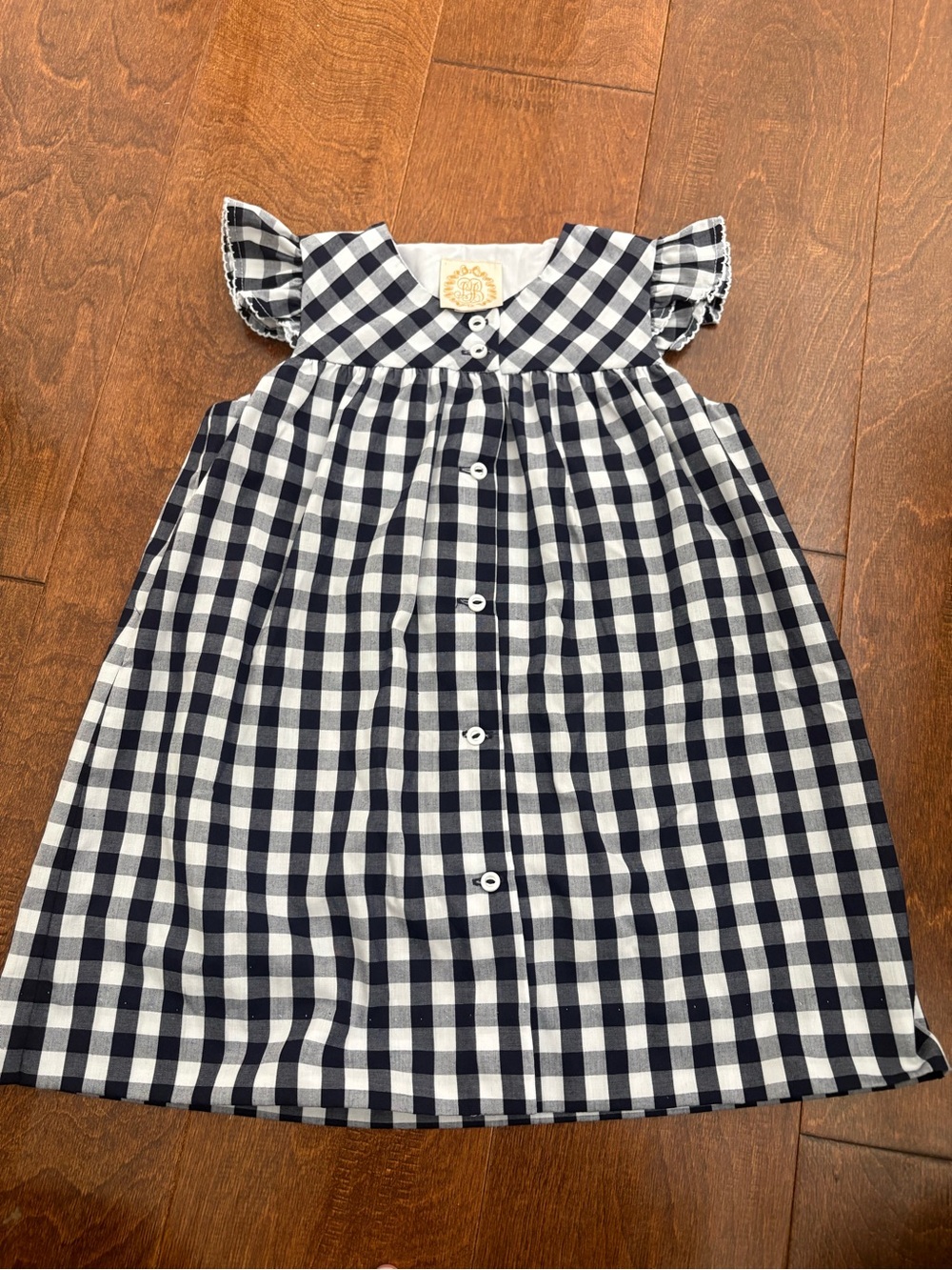 The Beaufort Bonnet Company Navy and White Gingham Button Dress